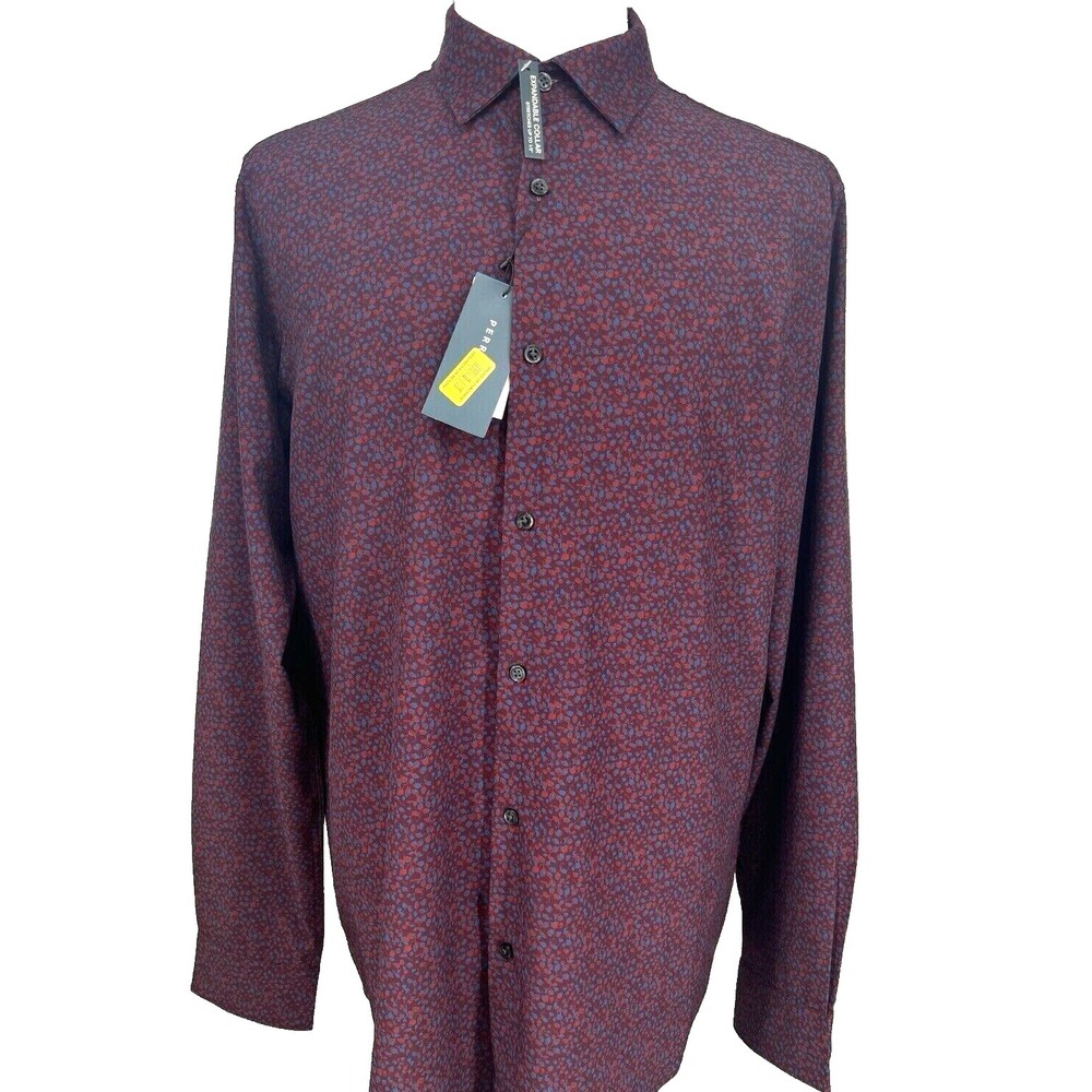 NEW‎ Perry Ellis Mens Long Sleeve Shirt Tall 3XLT Slim Port Red